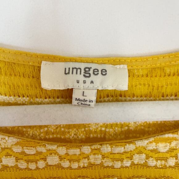 Umgee Crochet Lace Ruffle Top Short Sleeves Marigold Yellow Women's Large - Picture 6 of 9
